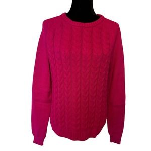 NWT Lands'End Drifter Raspberry Red Cable Knit Cotton Sweater Size Medium